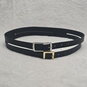 H&M Dual Buckle Black Belt with Metallic Accents